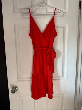 Salmon Midi Dress with Tie Waist
